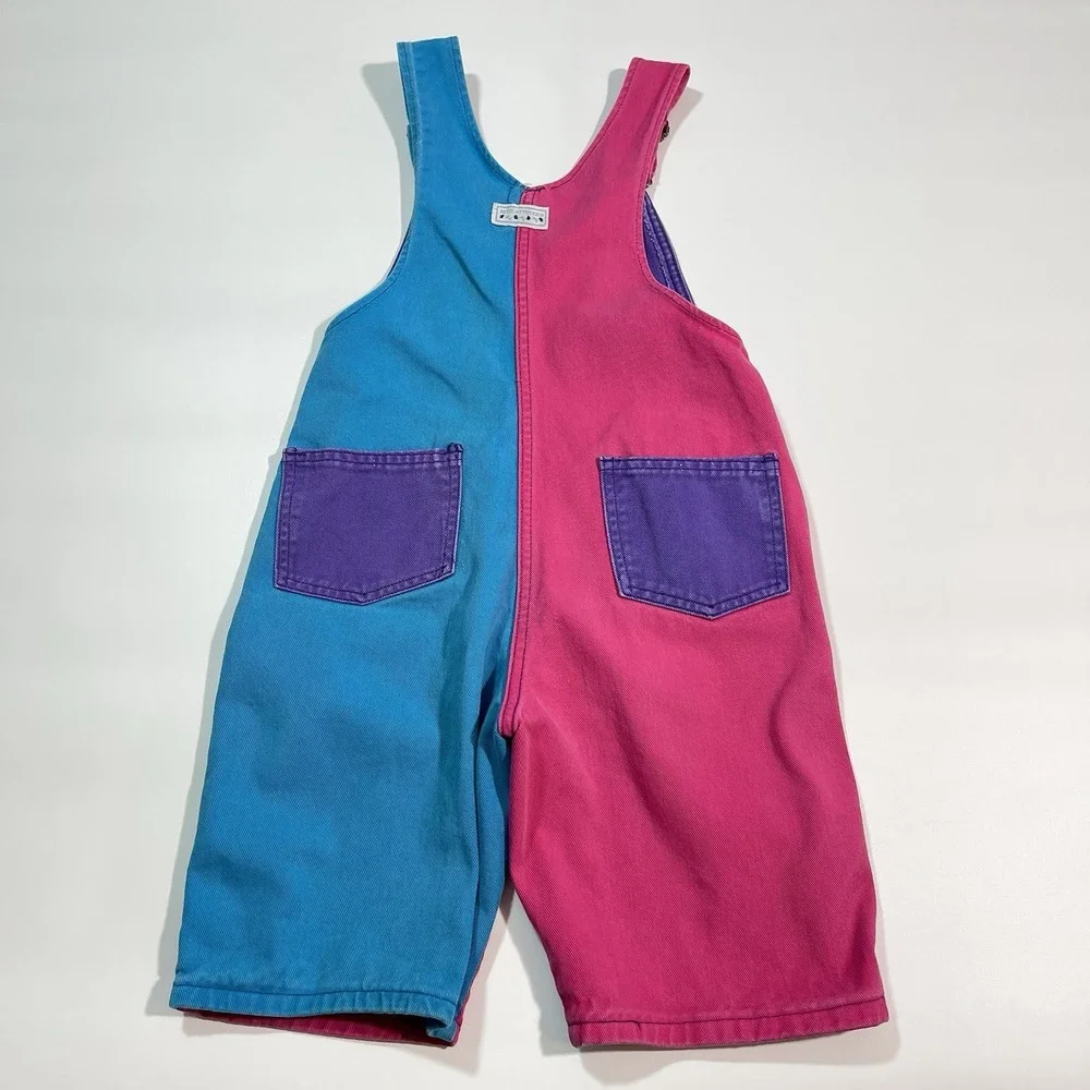Vintage 90s Blue Attitude Multicolor Overalls Kids Size 10